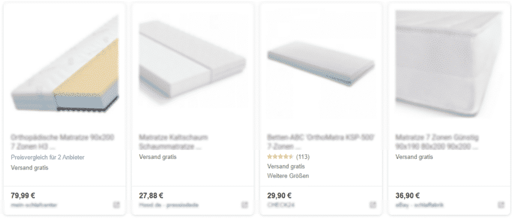 Produktbewertungen in der Google Shopping-Übersicht: Produkt mit Bewertung erhält höhere Aufmerksamkeit